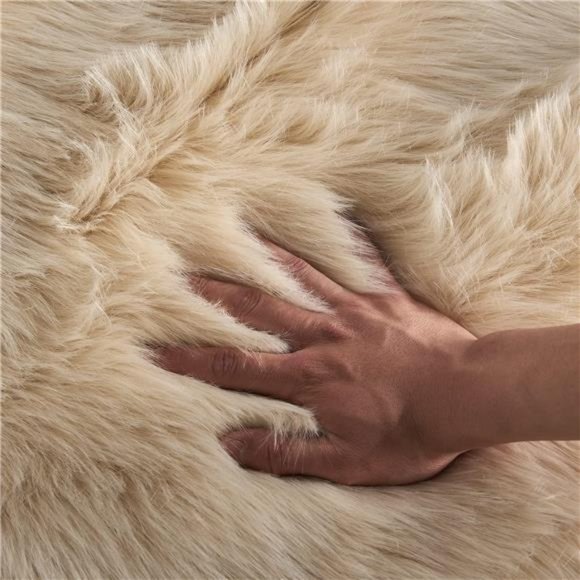 Faux Fur Sheepskin Rug Beige Home Area Rug for Bedroom, Fluffy Small Fur Rug - Picture 5 of 7